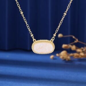 Gold Plated Necklace with Light Pink Druzy Pendant - Women Jewelry